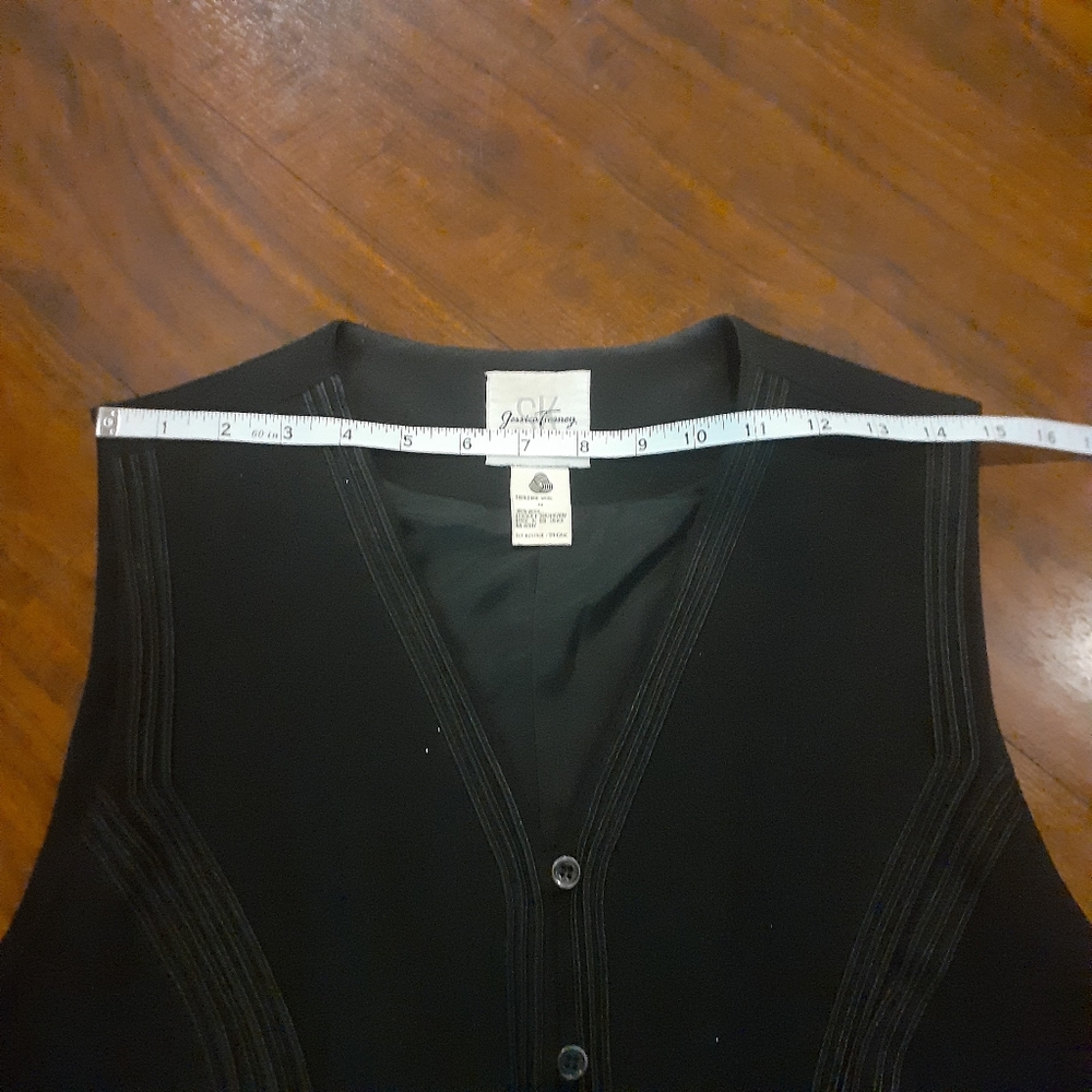Vintage Jessica Tierney 100% Wool Waistcoat Vest Black Piped Size 12P - Picture 9 of 10